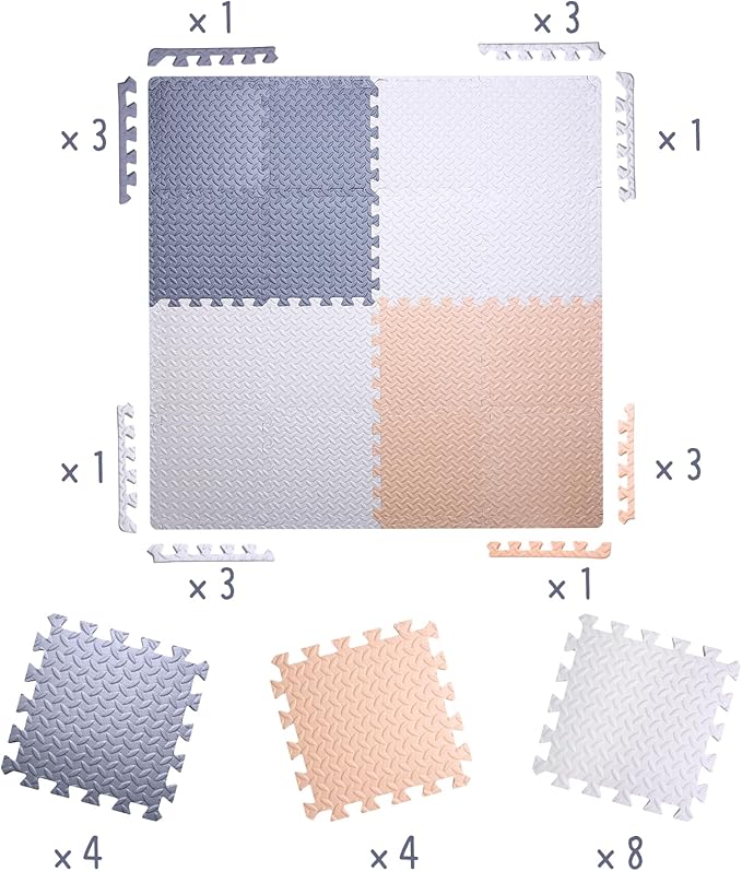 Coolcandy Baby Foam Play Mat 16Pcs with Edge Strips, 4 Colors Interlocking Floor Tiles, 0.4″ Thickened Non-Slip Puzzle Floor Mat for Infants Toddlers Playroom & Daycare