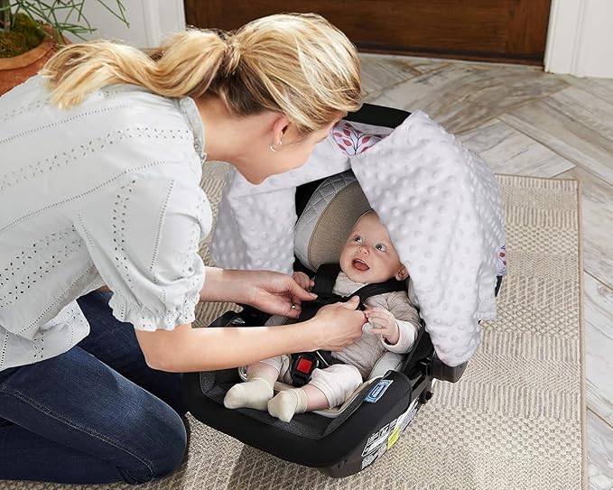 Rquite Car Seat Cover Baby, Carseat Covers Baby Girl, Winter Infant Car Seat Cover, Warm Minky Car Seat Canopy, Baby Carrier Cover with Peekaboo Opening, Multi Use Nursing Cover & Toddler Blanket