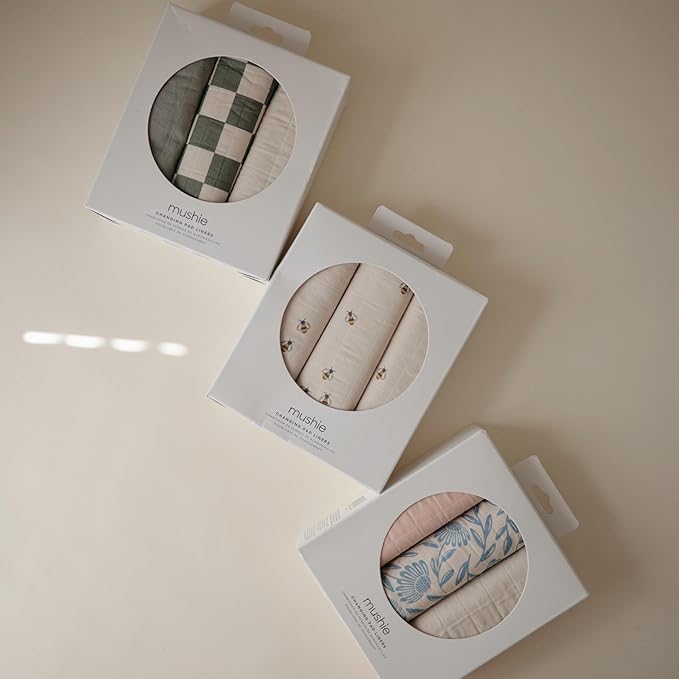 mushie Water Repellent Changing Pad Liners | Made with Organic Cotton | Set of 3 (Bees Combo)