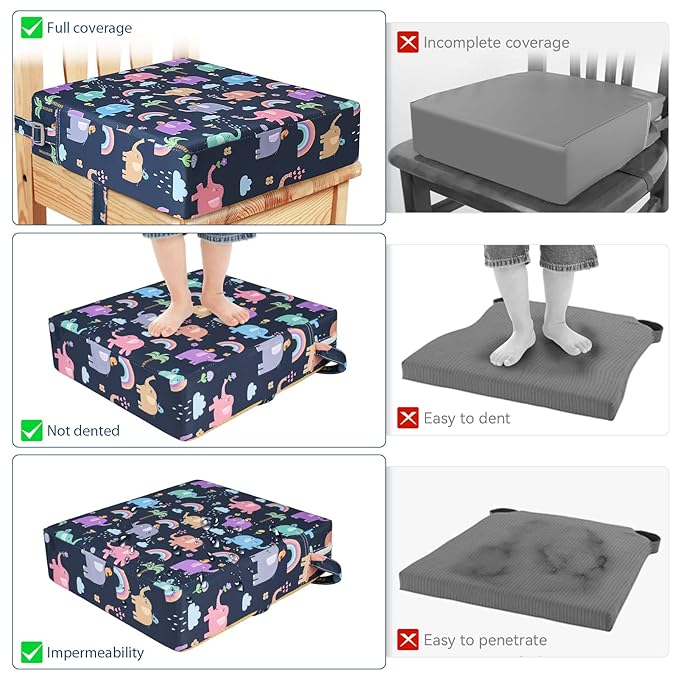 Toddler Booster Seat for Dining Table, Washable Thick Strong Support Portable Booster Chair for Toddlers Eating, Easy Cleaning Booster Seat Cushion Detachable with Adjustable Straps