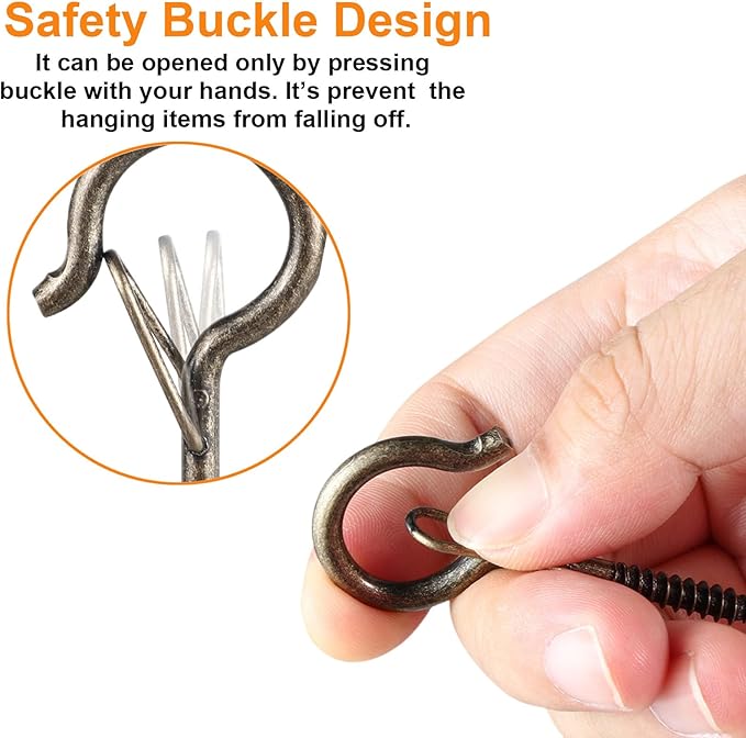 FSAH 48 PCS Q-Hanger Hooks, Screw Hooks for Outdoor String Lights, Safety Buckle Design Cup Eye Hook for Hanging Christmas Lights, Plants, Mounted on Wall Ceiling, Include 1 Wing Nut Driver, Copper