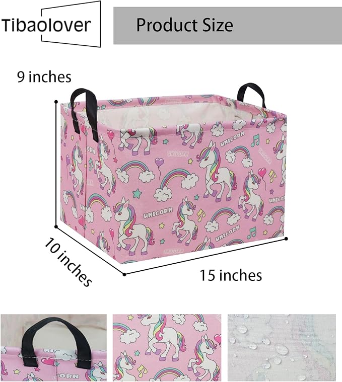 TIBAOLOVER Rectangular Unicorn Basket Kids Basket Pink Baby Storage Basket Cute Kids Toy Storage Bin Organizer Shelf Book Basket Unicorn Room Decor(Pink Unicorn)