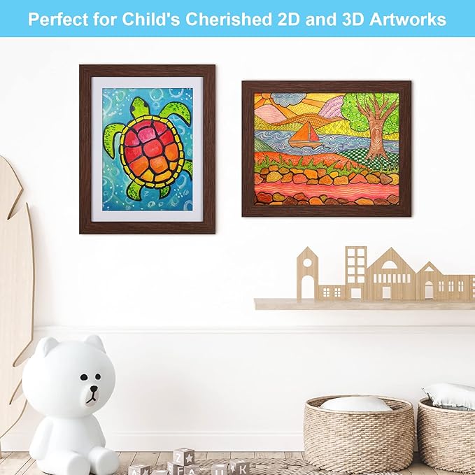 2-Pack Kids Art Frames, 11x14 Front Opening Kids Artwork Frames Changeable, Displays 9x12 With Mat and 11x14 Without Mat, Holds 50 Pcs, for 3D Picture, Crafts, Children Drawing, Hanging Art, Portfolio