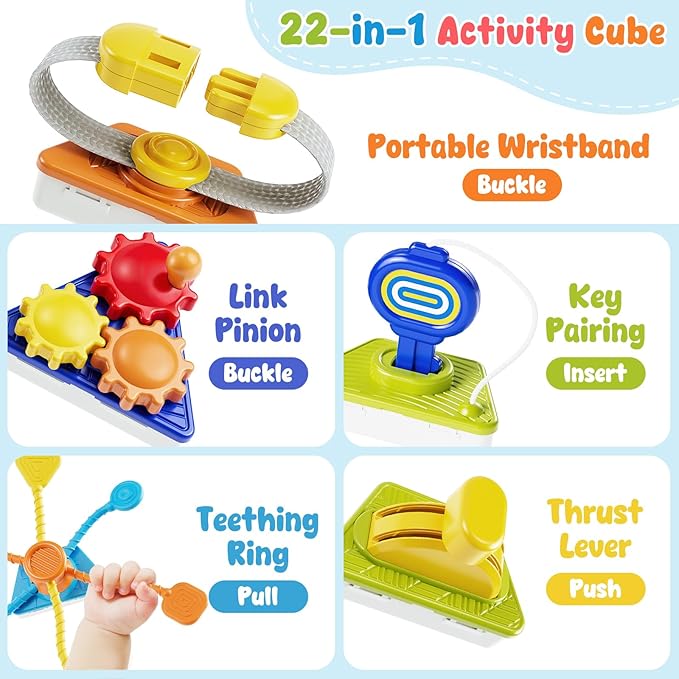22-in-1 Baby Busy Board Activity Cube Toys, Montessori Toy for 1 Year Old Toddlers, Educational Learning Sensory Travel Toys for Infant 6-12 12-18 Months, 1st Baby Valentines Day Gifts for Boys Girls