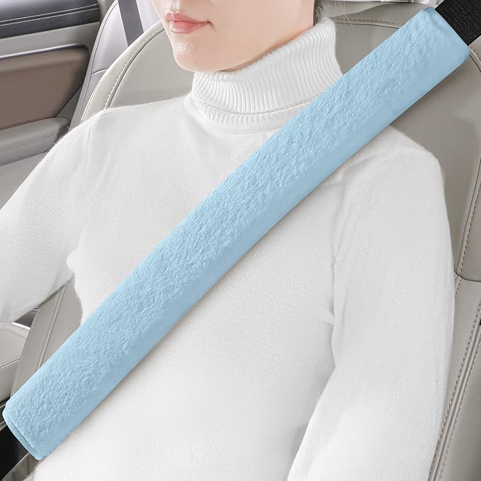 LACDL Extra Long Seatbelt Cover Super Soft Furry for Adults Kids Women & Men, Thick Plush Full Car Seat Belt Strap Cushion, Fluffy Shoulder Pad Protector, Auto Interior Accessories, 1pc, Blue, 25.5in