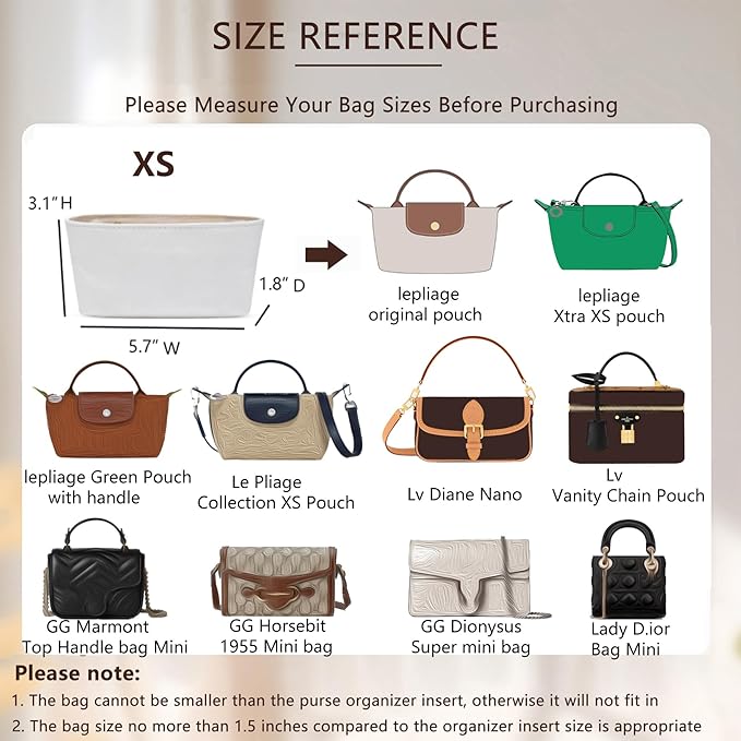Upgraded Longchamp Mini Organizer Insert, DupontPaper Lightweight Bag Organizer Insert Compatble with Longchamp le pliage Mini Pouch Handbag Inner Shaper (XS,White)