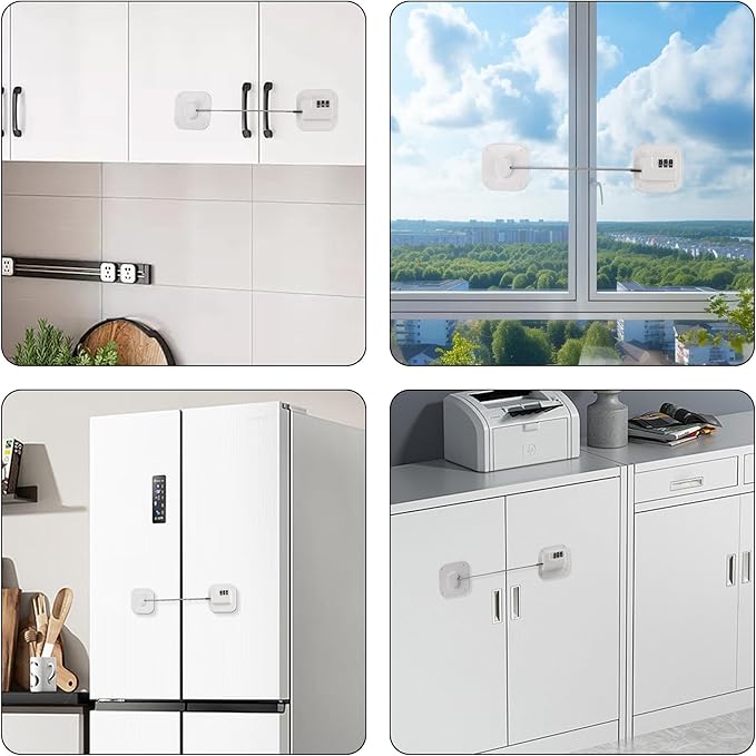 Child Proof Refrigerator Lock, 3 Digit Code Child Proof Fridge Lock for Kids, No Drill Self Adhesive Baby Safety Locks for Oven, Cabinet, Toilet Seat & Furniture, 2 Pack, White