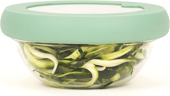 Food Huggers Replacement Lids for Glass Storage Containers Silicone & Glass Lids that Don’t Crack | Fits Most Round Container Brands & Bowls | 100% Plastic Free | 1 Lid (Small), Gradual Green