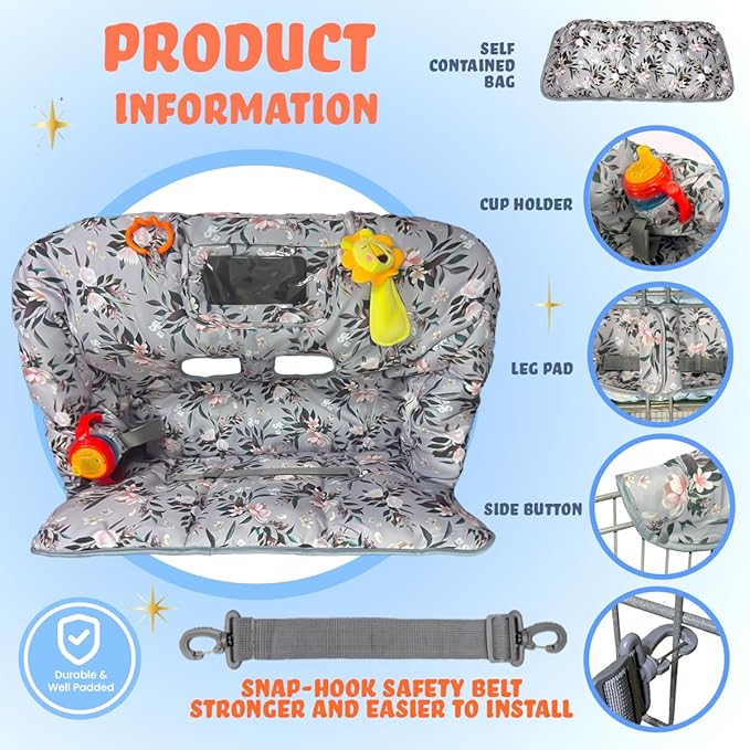 Shopping Cart Cover for Baby and Toddler, Waterproof Grocery Cart and High Chair Cover, Soft Padded Cart Cover for Babies, Universal Fit for Costco, Target and Restaurant High Chairs