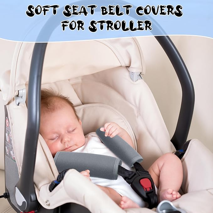 Riakrum 6 Pieces Baby Car Seat Strap Covers Soft Belt Pads Cover for Kids Car Seat Straps Shoulder Pads Infant Stroller Strap Covers Safety Belt Cushion for Boy and Girl (Gray)