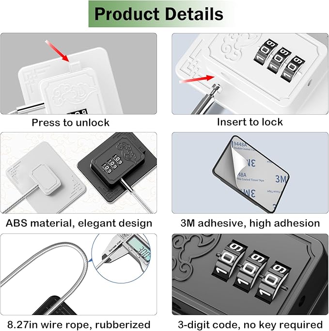Lexng 2 Pack Refrigerator Locks with 3 Digit Code, Easy Install Fridge Lock Combination, Premium Freezer Lock, Child Proof Cabinet Locks for Refrigerators, Drawers, Closets, Windows (White)