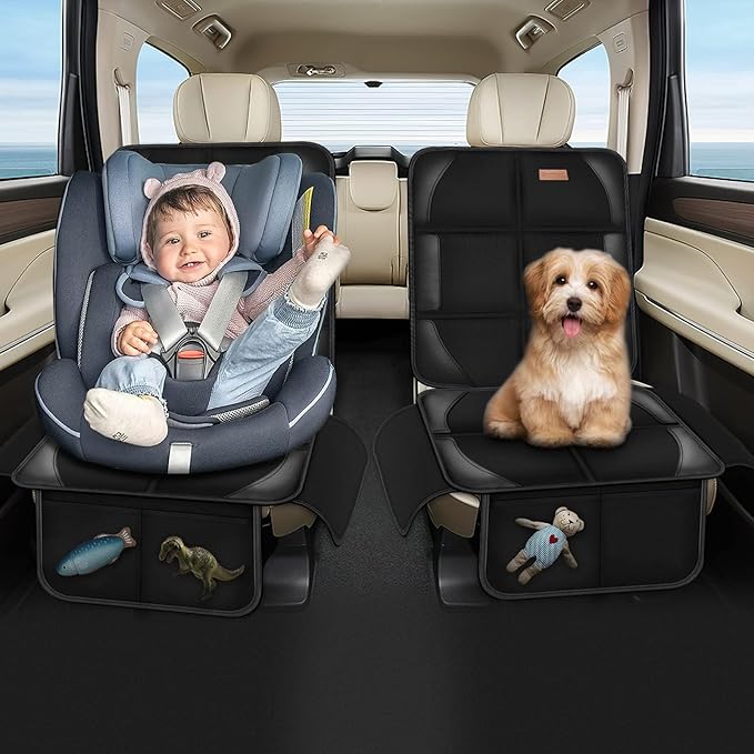Spotmart Car Seat Protector Covers - for Child Carseat mat 600d Fabric Waterproof Non Slip Thickest Padding with Storage Pockets Cushion Protectors Large Size Prevent Dirt Scratches Black 1