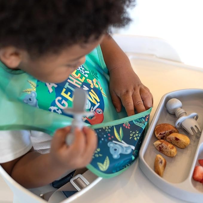 Bumkins Bibs for Girl or Boy, SuperBib Baby and Toddler for 6-24 Months, Essential Must Have for Eating, Feeding, Baby Led Weaning Supplies, Mess Saving Catch Food, Waterproof Fabric 3-pk Jungle