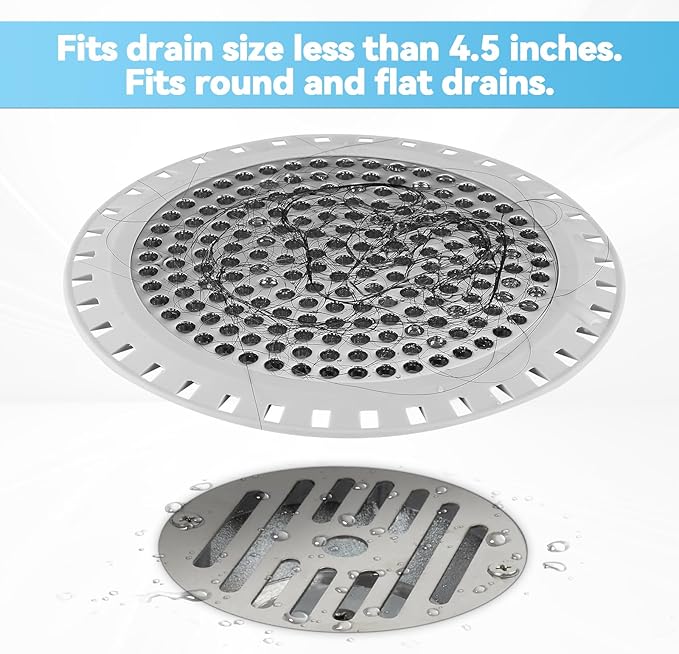 Shower Drain Hair Catcher,Aluvor Shower Drain Cover Bathtub Drain Strainers Weighted Metal Hair Trap Stopper Sink Protector Filter Bathroom Flat Strainer Stopper (Silver Gray)
