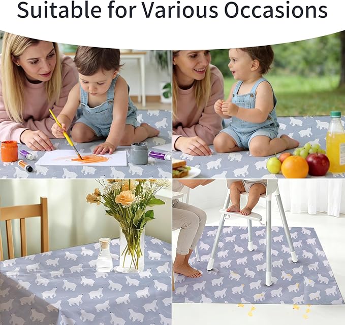 CoolaPeach Splat Mat for Under High Chair/Arts/Crafts, Washable Baby Spill Mat Waterproof Non-Slip Floor Splash Mat, Portable Play Mat and Table Cloth (Bear, 43"x 43")