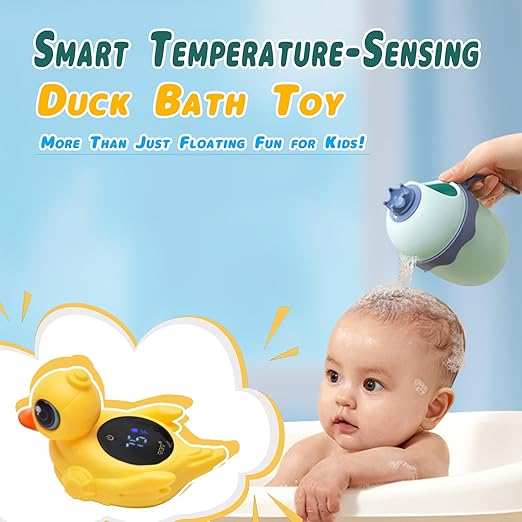 Big-Eye Duck Baby Bath Thermometer - Digital Water & Room Temp Monitor with LED Alerts, Floating Bath Safety Essential for Newborns, Infants, Toddlers (Rechargeable, IP67 Waterproof)