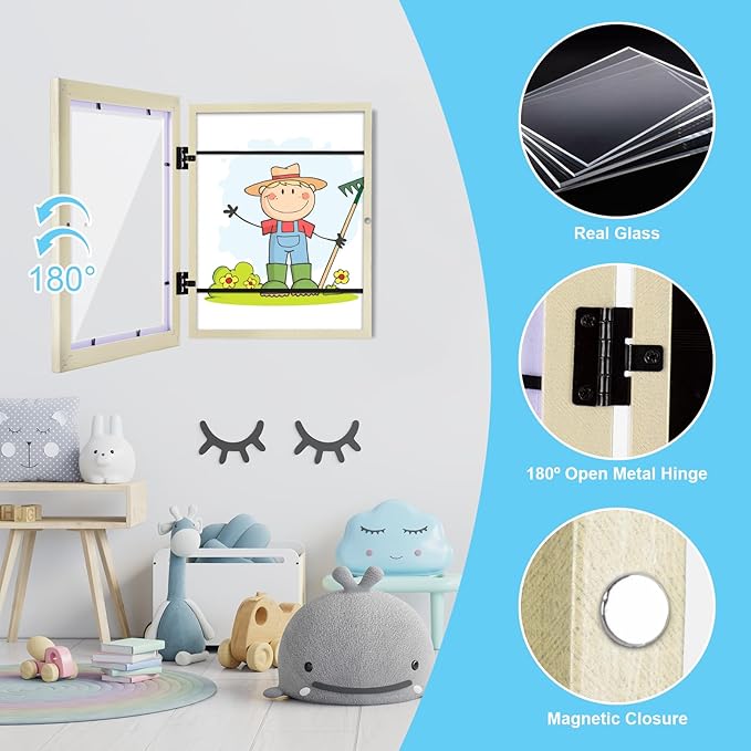 [2-Pack] Kids Art Frames, 8.5x11 Front Opening Kids Artwork Frames Changeable, Ivory Artwork Display Storage Frame for Wall, Holds 50 Pcs, for 3D Picture, Crafts, Children Drawing, Hanging Art,