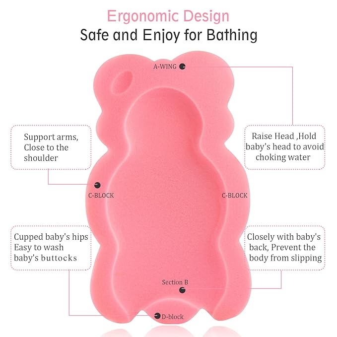 Baby Bath Cushion Infant Bath Mat, Pad & Sponge for Toddler, Infant & Newborn (Pink-Style4)