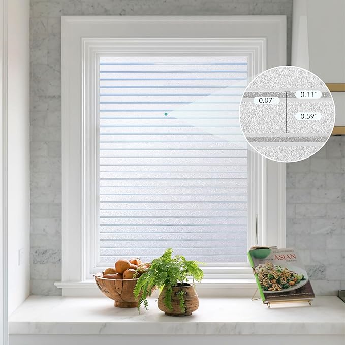 DOWELL Window Privacy Film, Frosted Glass Window Film, Static Cling Glass Vinyl, Heat Blocking Frosting Coverings, Removable Door Stickers for Home Office, Non-Adhesive, Reusable, 23.6 x 78.7 inches