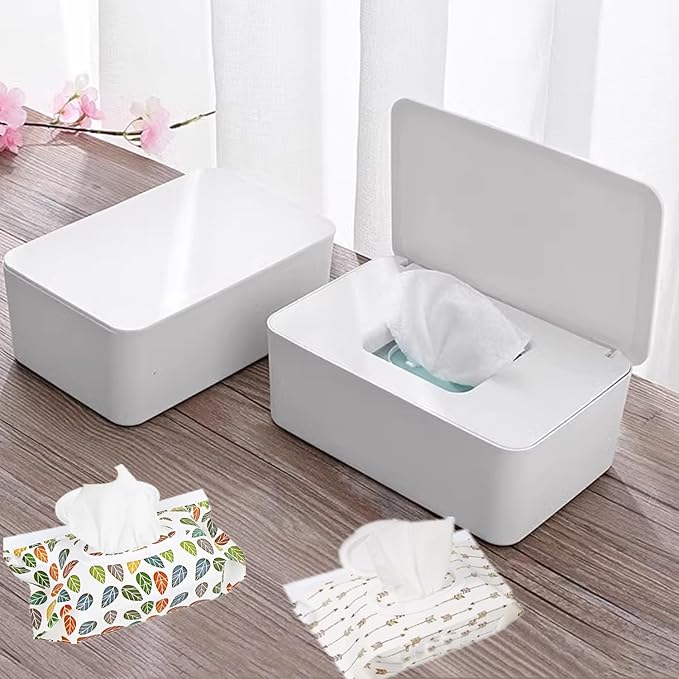 Wipe Dispenser White,Reusable Flushable Wipe Holder Set with 2Pcs Refillable Portable Wipe Bag for Baby Adult Bathroom,Wipe Container with Lids Keeps Wipes Fresh,Baby Shower New Mom Gifts