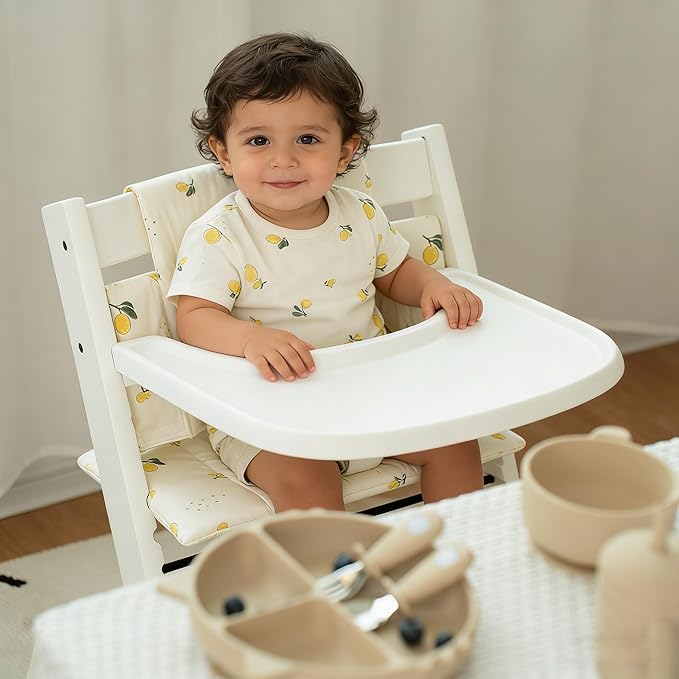 Baby Cushion Set Soft and Comfort High Chair Cushion for Infant, Toddler High Chair Accessories Easy to Clean and Install, Lemon White