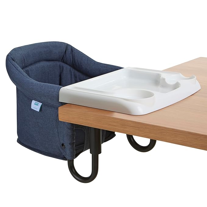 Evolur Clamp-On Comfort Table Chair, Portable Clip-On High Chair for Babies & Toddlers (6–36 Months), Removable Washable Seat Cover, Dishwasher-Safe Tray, Foldable Design with Carry Bag – Navy