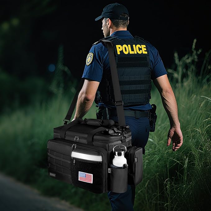 Patrol Bag Law Enforcement, Extra Large Police Gear Bag for Car Front Seat Organizer with a MOLLE Pouch & 15.6In Laptop Layer, Multiple Compartments Police Duty Bags Fit Passenger Seat, Pure Black