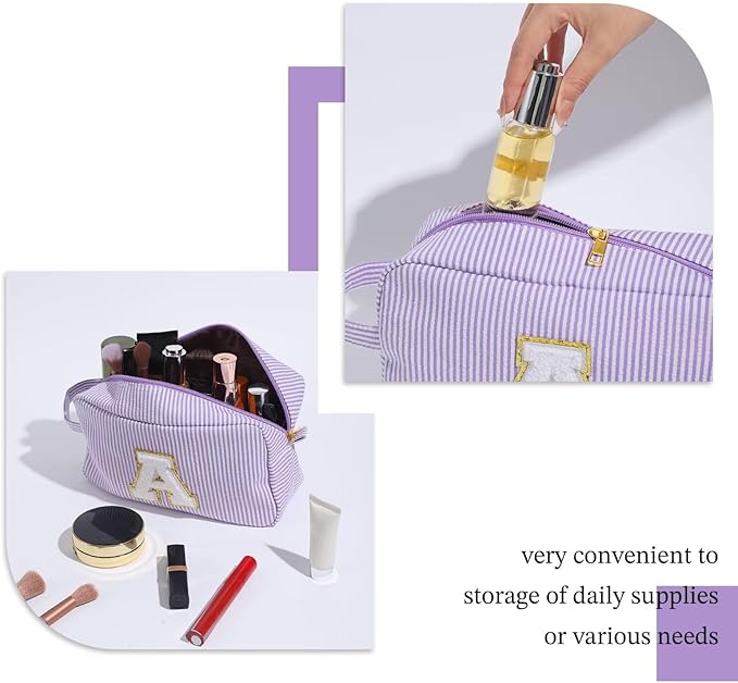 YOOLIFE Initial Cosmetic Bag for Women - Monogram Cute Makeup Bag Cosmetic Case Toiletry Pouch for Women Her Best Friend Sister Teacher, Personalized Birthday Gifts for Women, Purple P