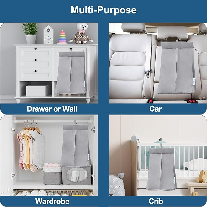SPRINGSPIRIT Diaper Stacker Caddy Organizer Easy Access & Dustproof Portable Hand Free Diaper Holder for Adults or Nursery, Machine Washable Grey