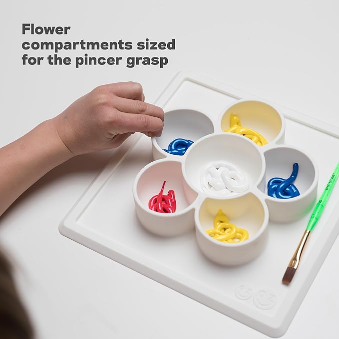 ezpz Mini Play Mat for Baby + Toddler (Sage) - 6 Months+ - Suction Plate with Flower Compartments for Crafts, Painting, Sorting, Snack Time - Promotes Pincer Grip