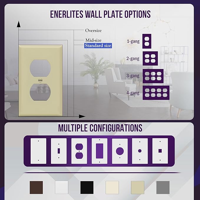 Duplex Wall Plates Kit by Enerlites 8821-I Home Electrical Outlet Cover, 1-Gang Standard Size, Unbreakable Polycarbonate Material, Ivory- 10 Pack Dual Port Replacement Receptacle Faceplates