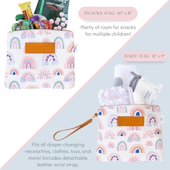 Diaper Bag Organizing Pouches (Set of 4) - Rainbow Organizer With Waterproof Lining - Baby Clutch, Wet Bag, Mama Bag, Snacks Insert