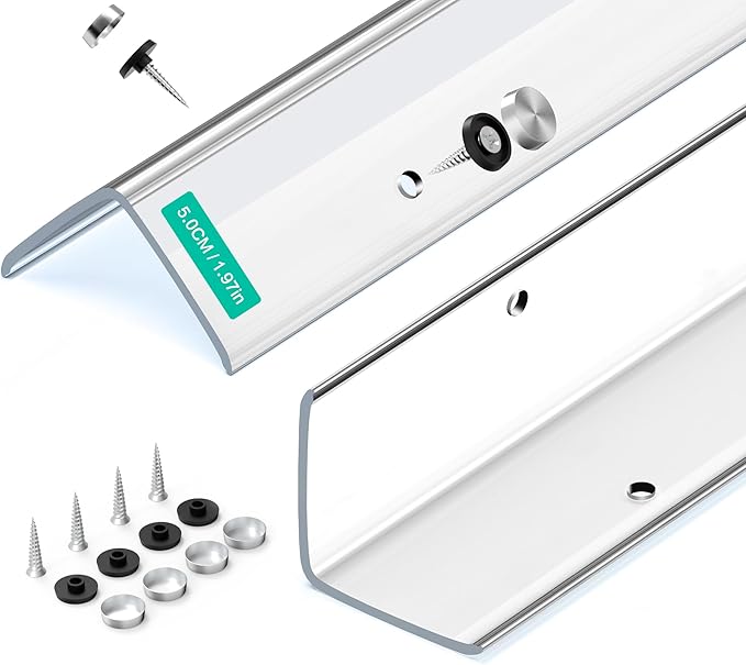 Wall Corner Protector, Walls Edge Protector，Self-Adhesive Wall Corner Guards, PVC Double Side Edge Protector, Furniture Stairs Guard (Clear Screw Fixing, 2pcs x 35.4" L x 1.97" W)