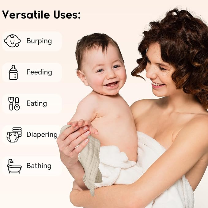 Unnivoll Muslin Burp Cloths Baby 12''X12'', Baby Washcloths 6 Pack, 100% Cotton Baby Wash Cloths Absorbent and Soft for Newborn Infants Kids Boys Girls - Apricot Green Sapphire Blue