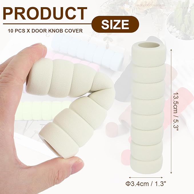 uxcell 10 Pcs Door Knob Cover, Safety Door Handle Protector Covers Anti-Collision Soft Spiral Door Knob Covers Foam Door Pull Cover for Bedrooms Bathrooms Offices Doors, White