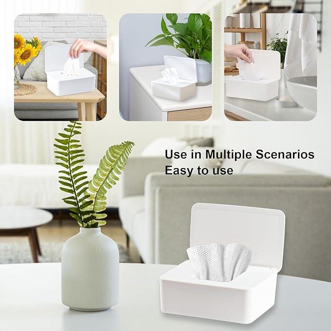 QBXMY7 2Pcs Diaper Wipes Dispenser, Refillable Wipe Container, Wipe Container with Sealing Design Lid, Keep Wipes Fresh,Wet Wipes Cases (White/Black)