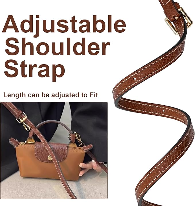 LOUKAYCCI 2 Kit Mini Bag Leather Shoulder Strap and Felt Purse Organizer Insert for Longchamp mini XS Bag Punch-Free Adjustable Buckle Design（Beige & Strap）