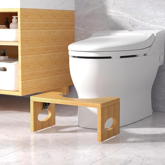 7 Inch Bamboo Toilet Stool, Foldable Poop Stool, Bathroom Step Stool Squat (Natural)