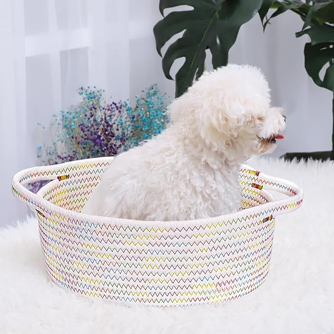 ABenkle Small Basket with Gift Bags and Ribbons, Empty Gift Baskets for Mother's Day, Decorative Boho Rope Woven Nursery Storage Organizer Toy Baskets with Handle for Baby Showers, 12"X 8" X 5"