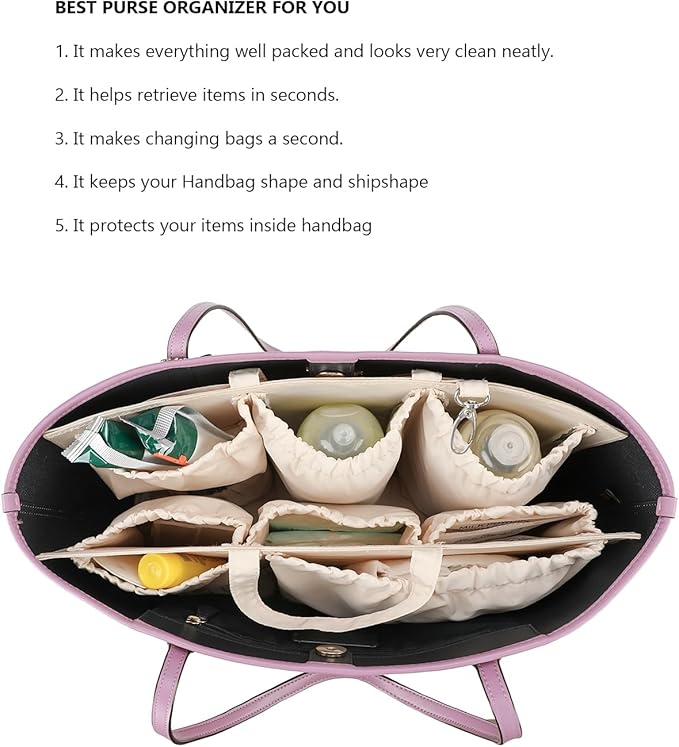 Lmbabter Removable Organizer Insert with Insulated Pocket,Updated Diaper Bag with 11 Total Pockets&Changing Pad, Handbag Tote Bag for Women Mommy Nurse (Beige)