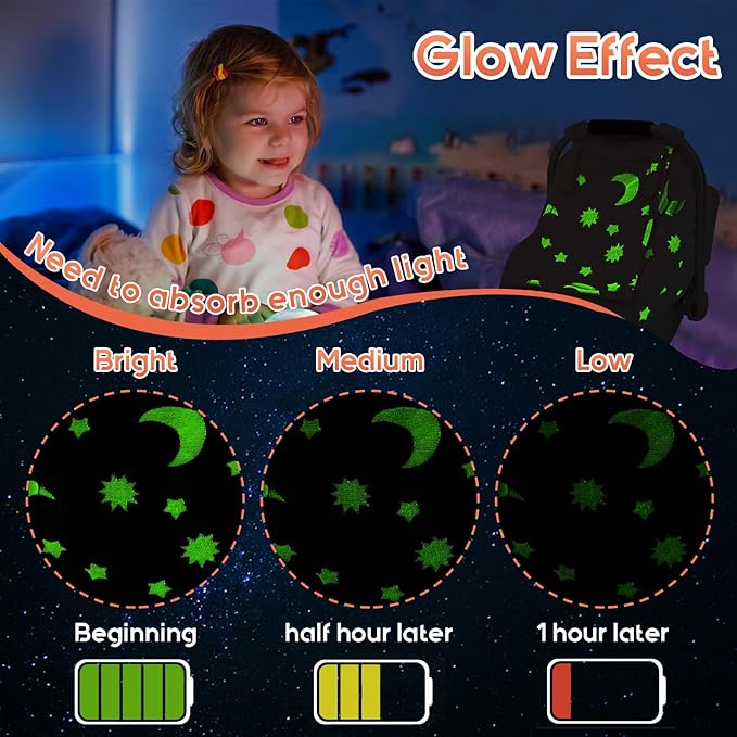 Baby Car Seat Cover, Carseat Covers Baby Glow in The Dark, Fleece Plush Infant Car Seat Cover for Girls Boys, Car Seat Canopy with Peep Mesh Windows, Universal Carrier Cover for All Seasons