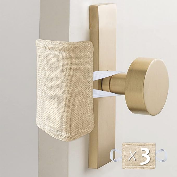 Door Latch Covers Door Cushion, Door Cushion Noise Reducing for Babies Light Sleepers No Slamming Durable Material - 4x3 Inch, Wheat Beige, Pack-3