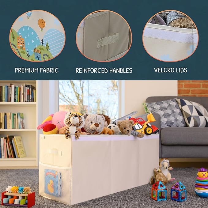SoftOwl Extra Large Toy Storage Organizer with Lid - Sturdy, Collapsible Toy Chest Storage Box Design - Toys Bin with Dividers for Kids, Nursery, Bedroom, Playroom 37"x16"x14"