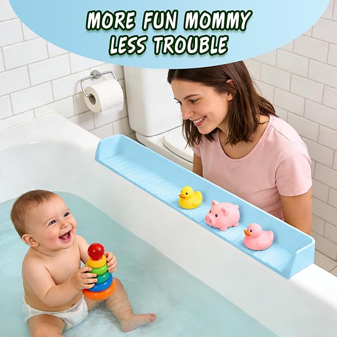 Splash Guard for Bathtub Kids - Silicone Bathtub Splash Guard with 11 Suction Cups, Bath Tub Play Shelf for Kids & Toy Holder, Prevent Water Spill in Bathroom, Fun Bath Time for Toddlers Baby(Blue)