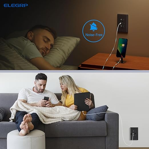 ELEGRP USB Wall Outlets, 20 Amp USB C Wall Outlets Receptacles, Outlets with USB A and C Ports, Tamper Resistant Receptacle, Wall Plate Included, UL Listed, 5 Pack, Black