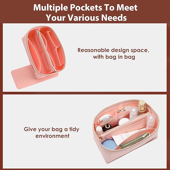 Purse Organizer Insert for Handbags, Fit Speedy 25 Neverfull Felt Tote Insert with Base Shaper Zipper Bag in Bag