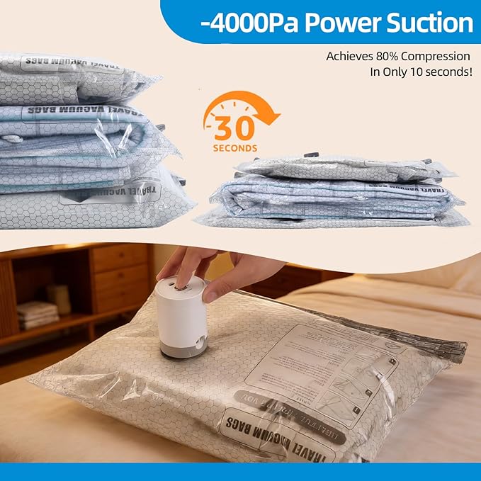 9 Packs Jumbo Vacuum Storage Bags For Travel, Extra Large Vacuum Compression Bags For Clothes Bedding, Space Saver For Luggage Suitcase Compression, Travel Packing Organizers Whit Vacuum Pump