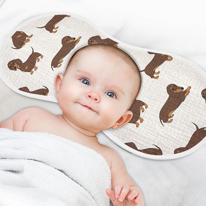Qinllo 4 Pack Muslin Burp Cloths Dachshund Dogs Cute Cotton Baby Burp Cloths Ultra Absorbent Burping Cloth Soft Spit Up Rags for Newborn Babies 22x11 Inch