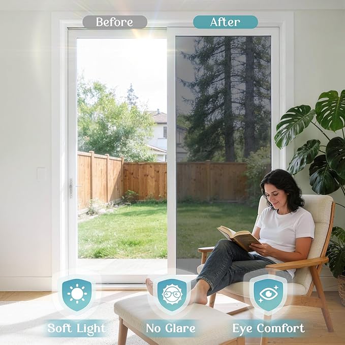 Haton Window Privacy Film One Way Window Tint for Home, Sun UV Blocking Heat Control Reflective Mirror Film, No Glue Static Cling See Out Not in Glass Door Covering, Black Silver, 23.6" x 78.7"