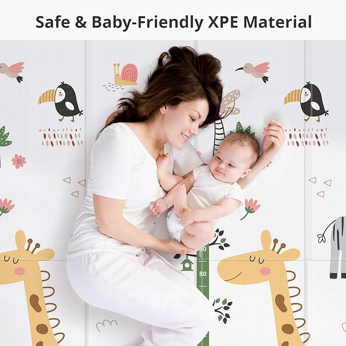 PLGLOG Baby Play Mat,59"x59" Foldable Play Mat,Reversable,0.8" Thick Waterproof Baby Floor Playmate for Babies Crawling,Toddlers,Infants,Play & Tummy Mat,Giraffe